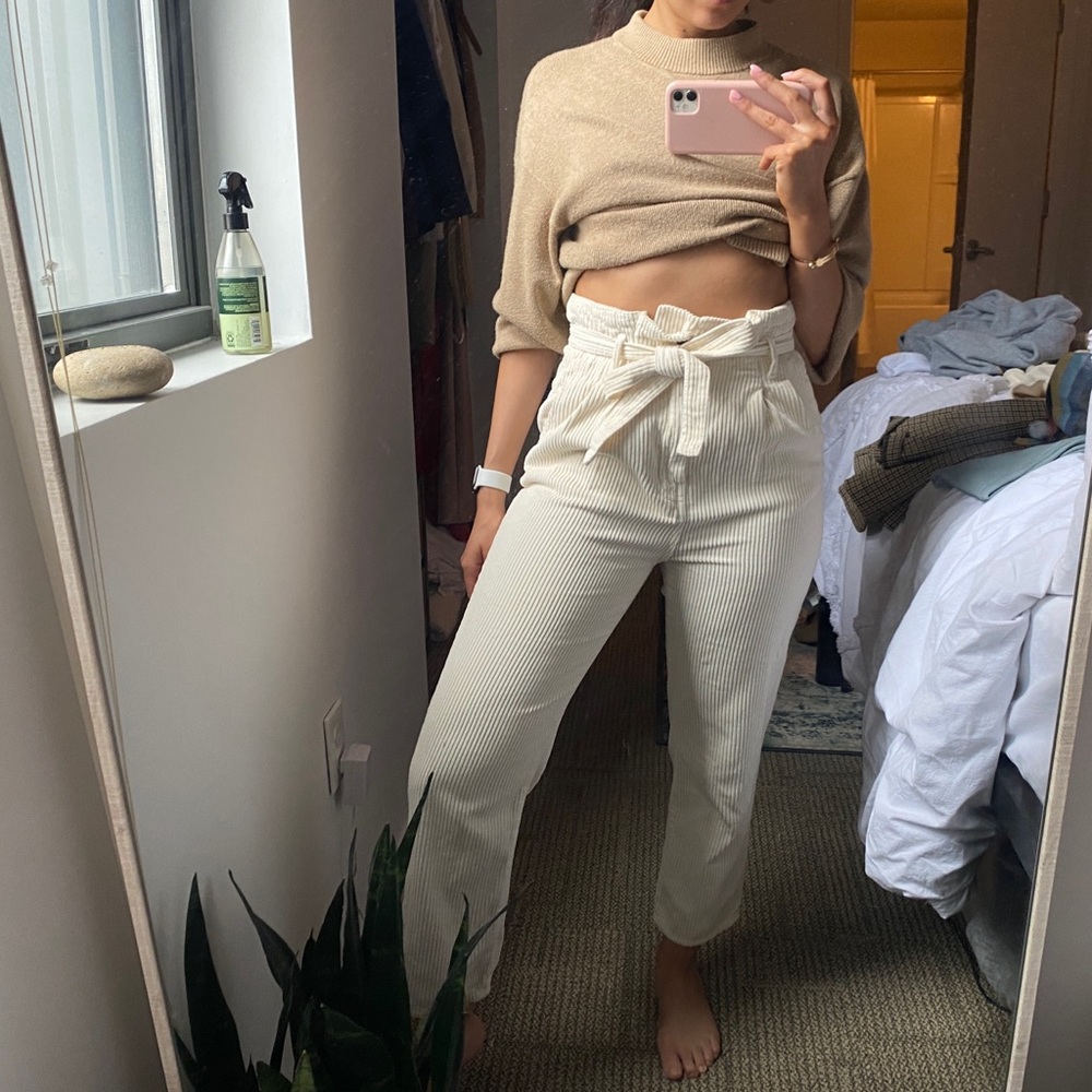 Abercrombie Cream White Corduroy Paper Bag Pant
